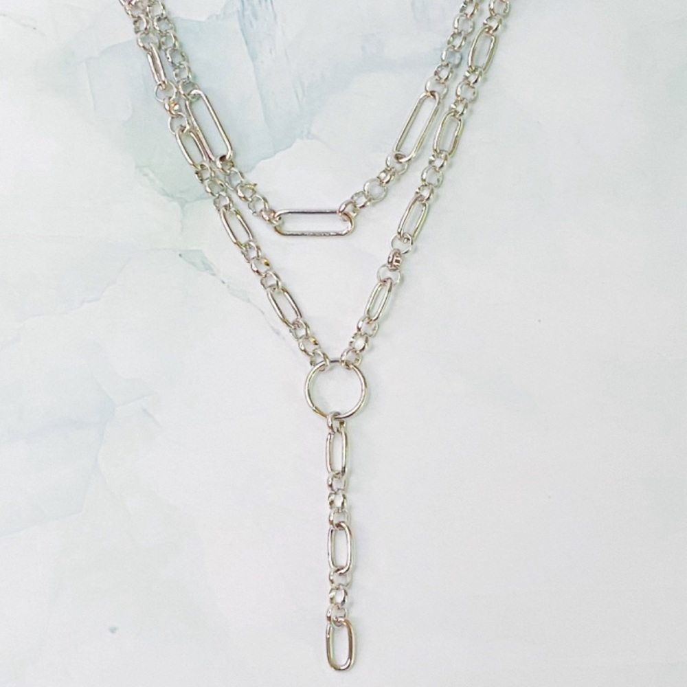 T Drop Layered Chain Necklace